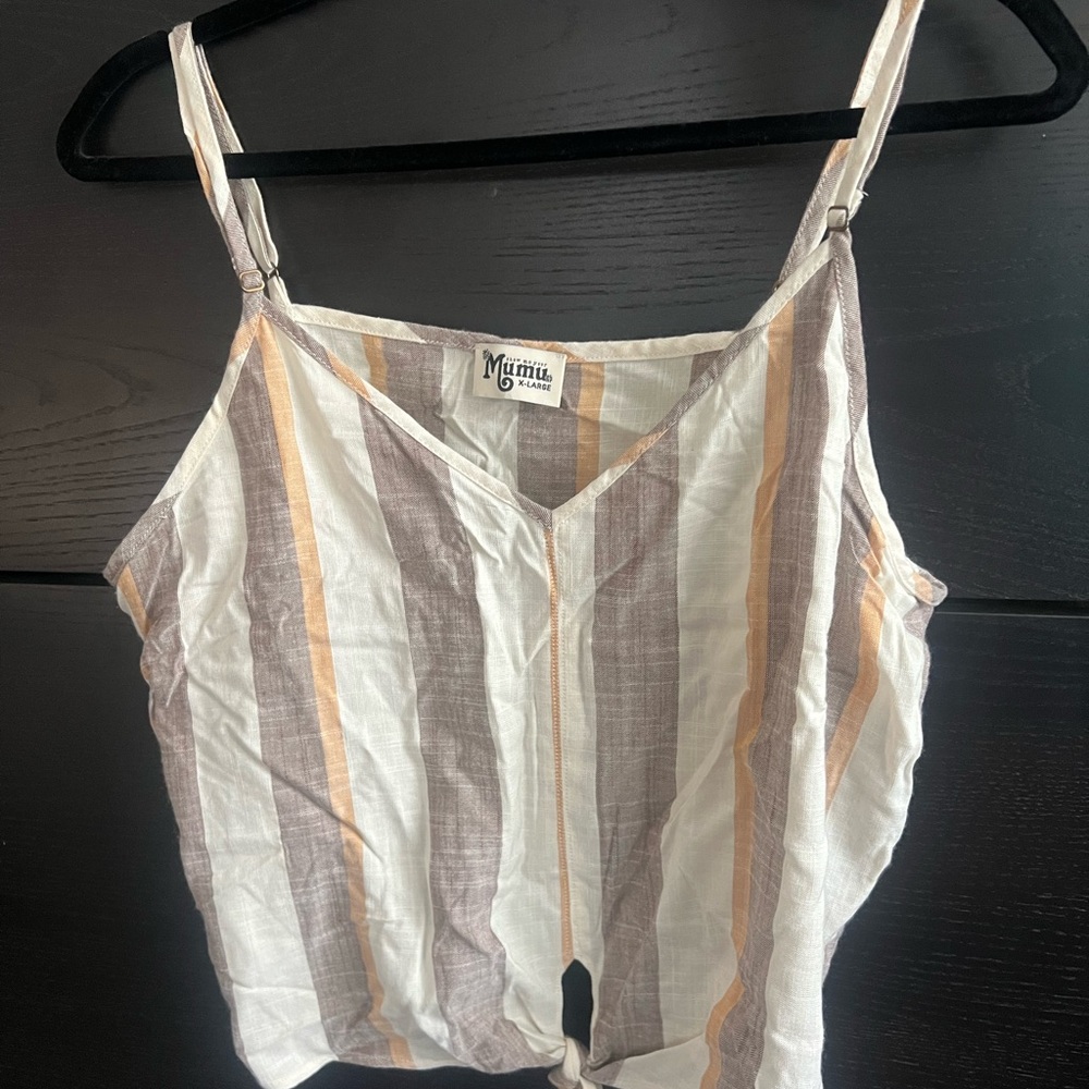Show me your Mumu Striped Women's Top - Cream and Brown - Crop front tie XL